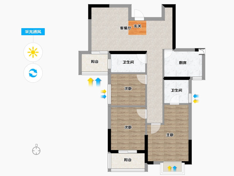 湖北省-孝感市-香港城2期-81.09-户型库-采光通风