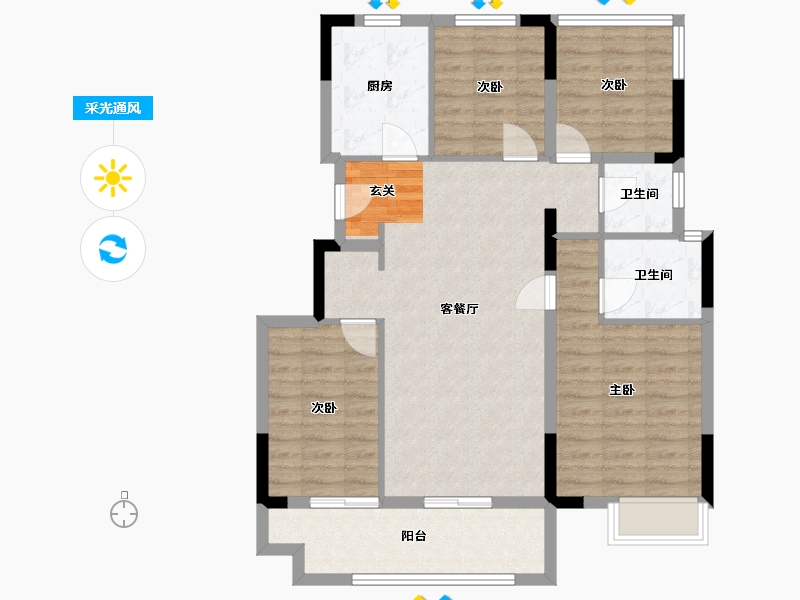 安徽省-合肥市-时代领�o-96.06-户型库-采光通风