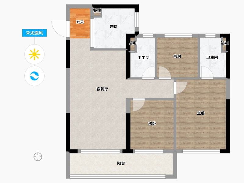 山东省-烟台市-紫樾府-88.00-户型库-采光通风