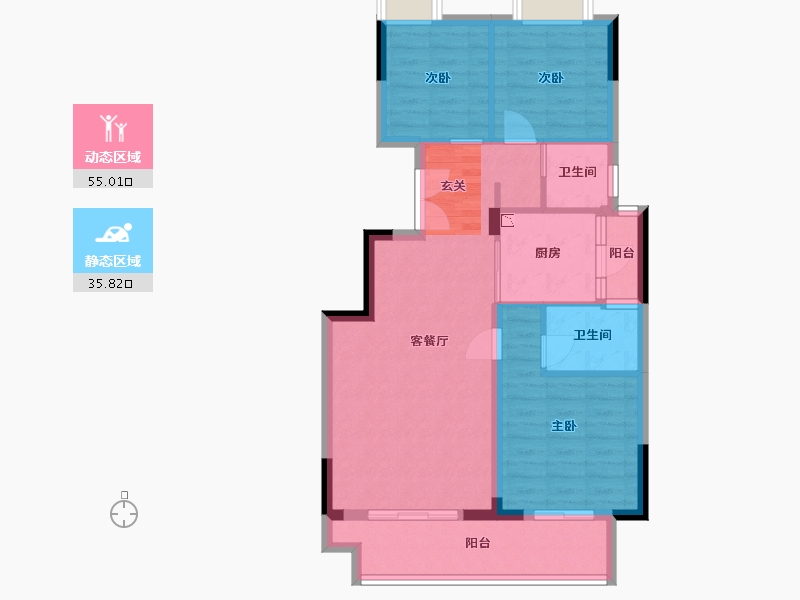 重庆-重庆市-华远海蓝和光-81.35-户型库-动静分区