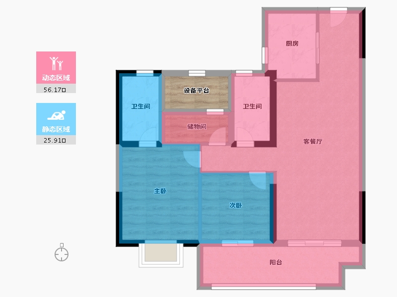 江苏省-常州市-碧桂园·壹号天禧-75.99-户型库-动静分区