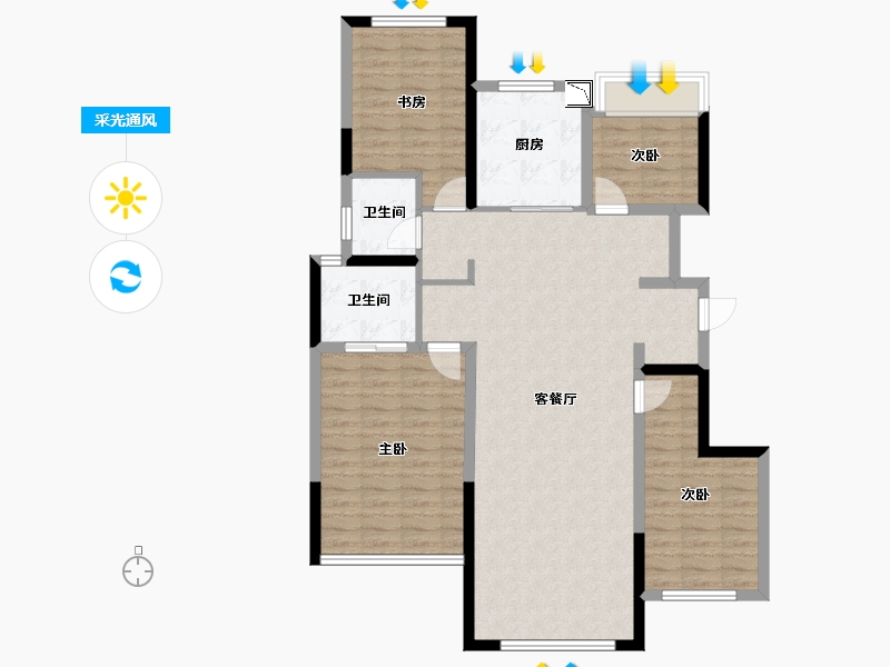 内蒙古自治区-呼和浩特市-华润幸福里-107.61-户型库-采光通风