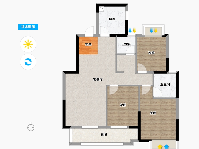 湖北省-武汉市-航城丽都-86.23-户型库-采光通风