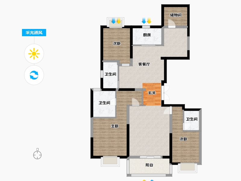 湖北省-武汉市-琨瑜府-126.72-户型库-采光通风