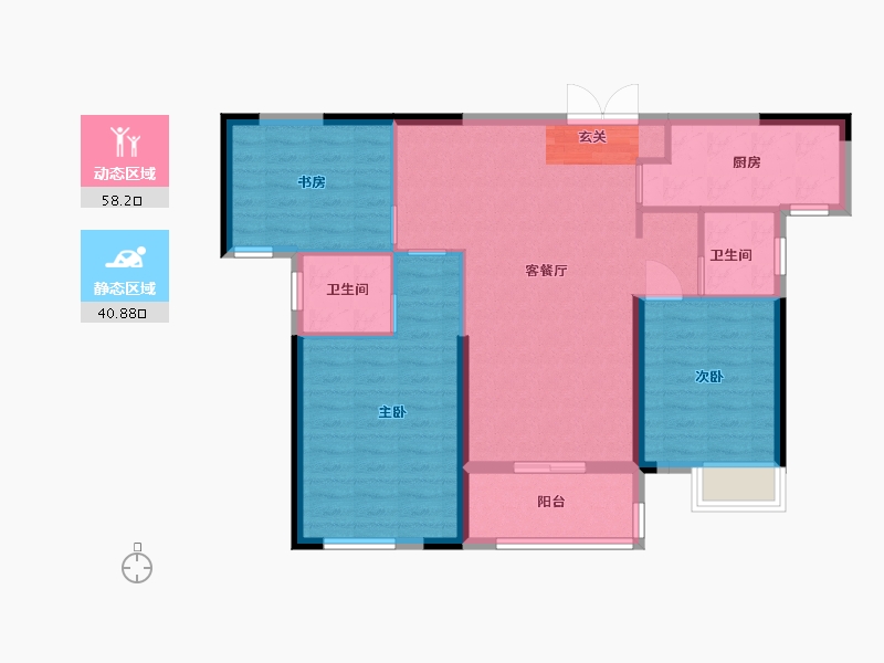 湖北省-武汉市-湖景雅苑-89.60-户型库-动静分区