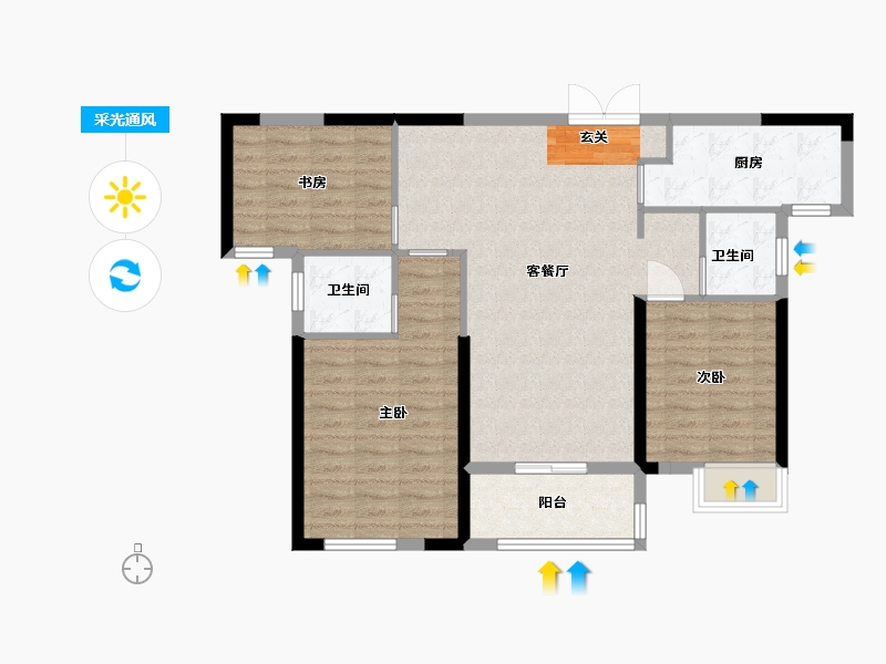 湖北省-武汉市-湖景雅苑-89.60-户型库-采光通风