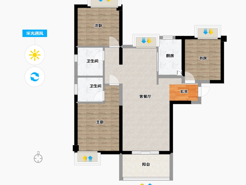 福建省-福州市-琅岐山语城-87.70-户型库-采光通风