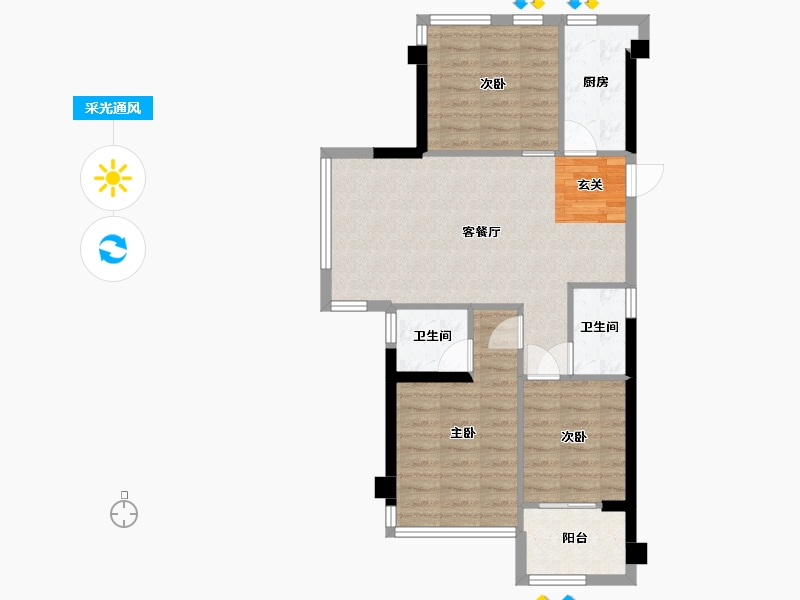 福建省-福州市-世茂・远洋东江湾-70.73-户型库-采光通风