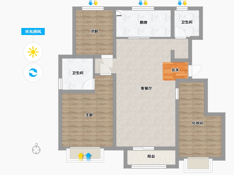 天津-天津市-北科建水岸华府-89.75-户型库-采光通风