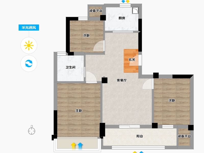 浙江省-衢州市-华达・金茂府-65.64-户型库-采光通风