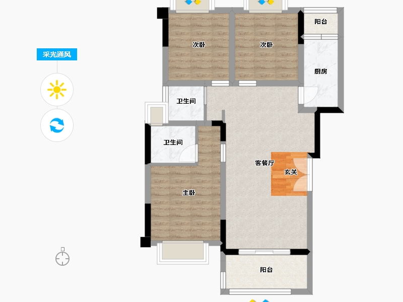 重庆-重庆市-中粮金科・浣溪锦云-77.99-户型库-采光通风