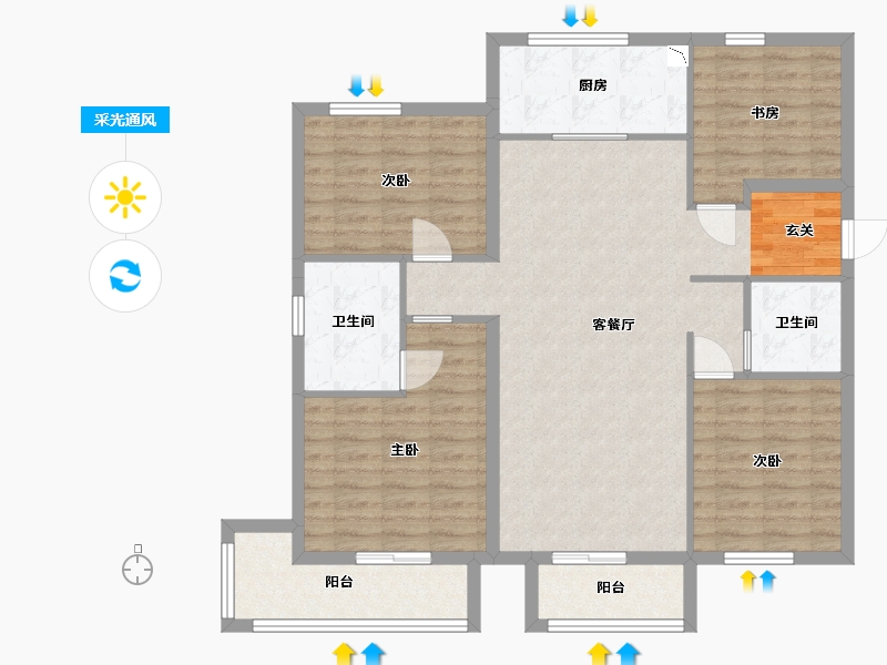 北京-北京市-北科建翡翠华庭-108.67-户型库-采光通风