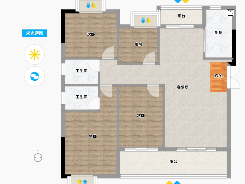 湖北省-黄冈市-九方城-105.94-户型库-采光通风