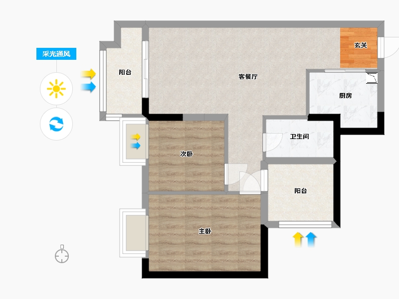 北京-北京市-融创云水观棠花园-63.58-户型库-采光通风