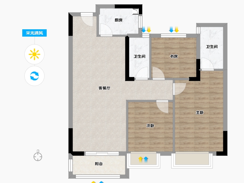 湖北省-武汉市-武建龙樾上城-80.68-户型库-采光通风