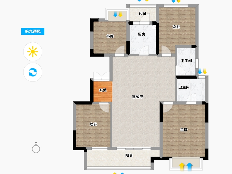 重庆-重庆市-华润·琨瑜府-102.52-户型库-采光通风