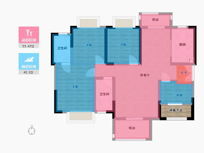 湖南省-长沙市-润和滨江广场-89.65-户型库-动静分区