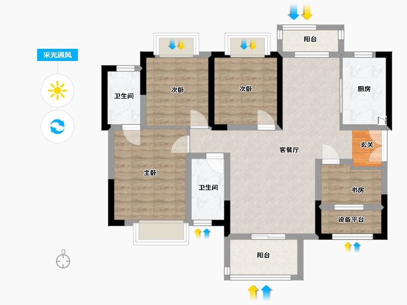 湖南省-长沙市-润和滨江广场-89.65-户型库-采光通风