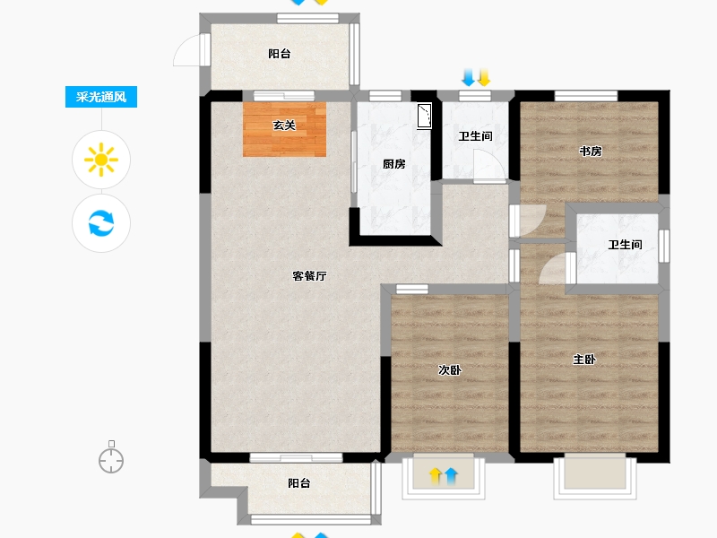 河南省-洛阳市-华耀城佳兆业水岸新都-90.00-户型库-采光通风