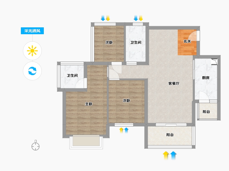 四川省-南充市-鸿通・翡翠城・紫曦府-77.03-户型库-采光通风