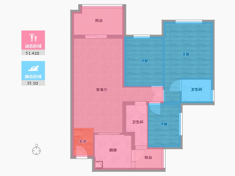 四川省-南充市-鸿通・富春山居-76.66-户型库-动静分区