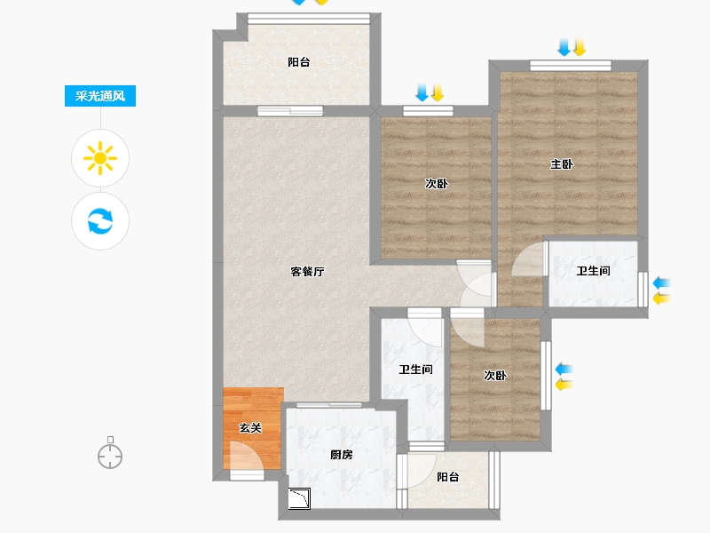 四川省-南充市-鸿通・富春山居-76.66-户型库-采光通风