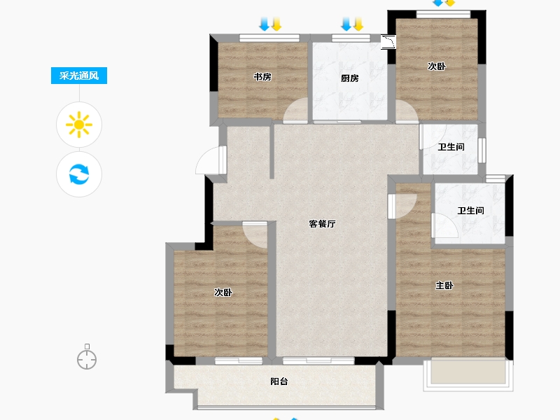 浙江省-嘉兴市-万科・朝起云山-95.01-户型库-采光通风