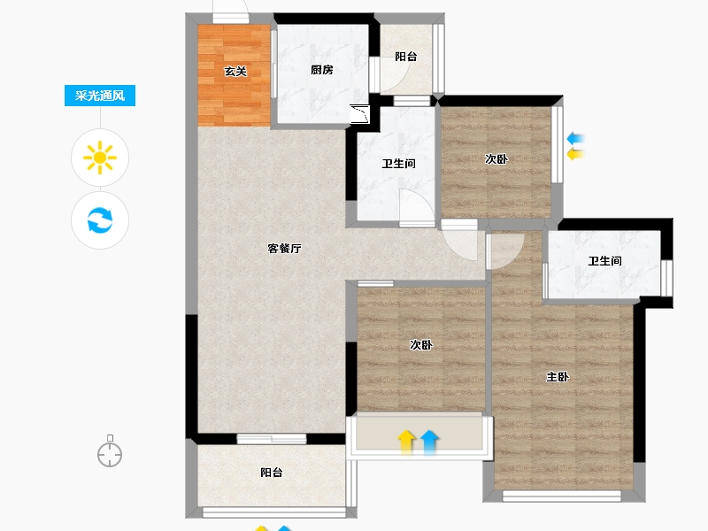 广东省-佛山市-龙光天曜-76.83-户型库-采光通风