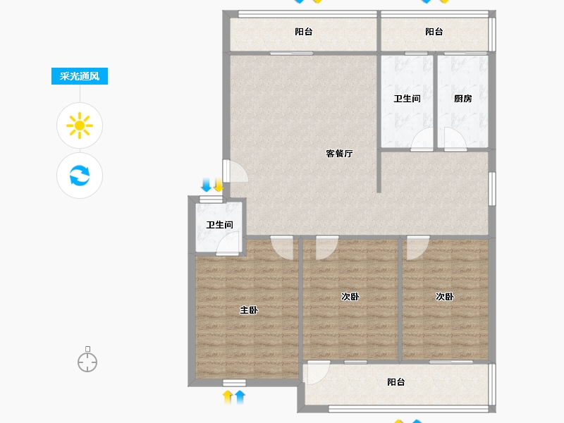 河南省-郑州市-丰产路106号院-119.25-户型库-采光通风