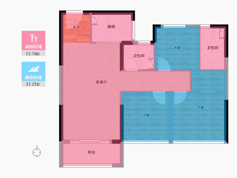 浙江省-温州市-旭信雍华园-76.30-户型库-动静分区