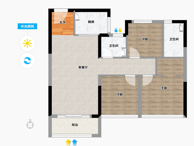 浙江省-温州市-旭信雍华园-76.30-户型库-采光通风