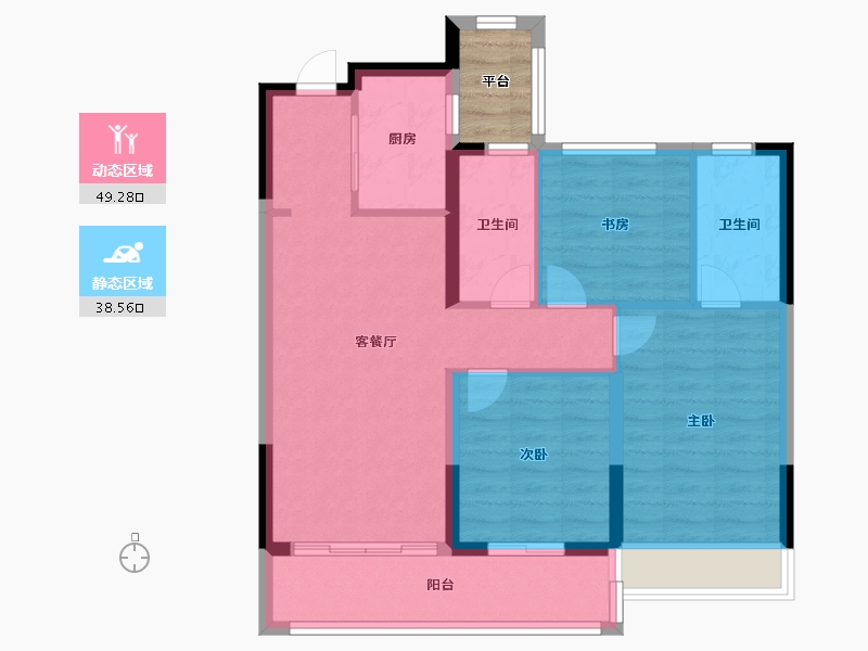 浙江省-温州市-弘阳上坤西湖四季-81.60-户型库-动静分区