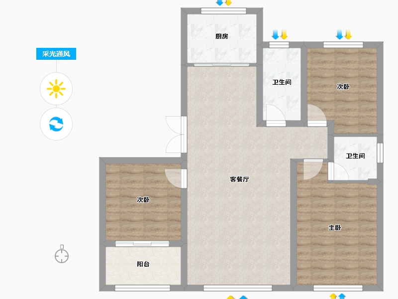 山东省-淄博市-民泰·龙泰贵府-89.61-户型库-采光通风