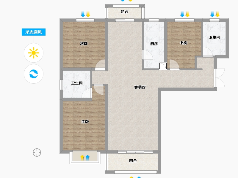 甘肃省-兰州市-盛世和平居-106.66-户型库-采光通风