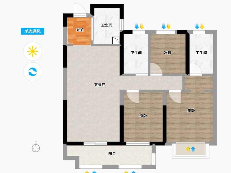 湖北省-武汉市-美的君兰半岛-72.16-户型库-采光通风