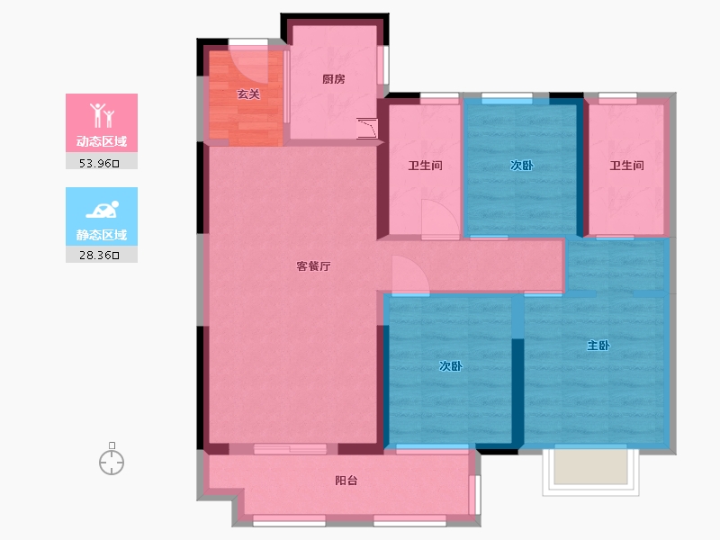 湖北省-武汉市-美的君兰半岛-72.70-户型库-动静分区