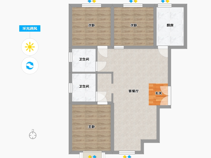 河北省-廊坊市-国瑞公馆-80.67-户型库-采光通风