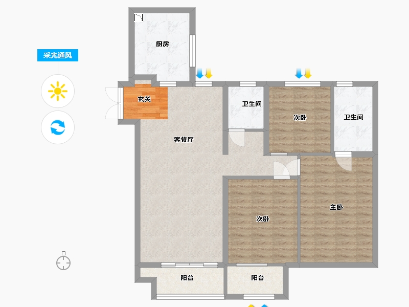 河北省-廊坊市-远洋・琨庭-100.00-户型库-采光通风