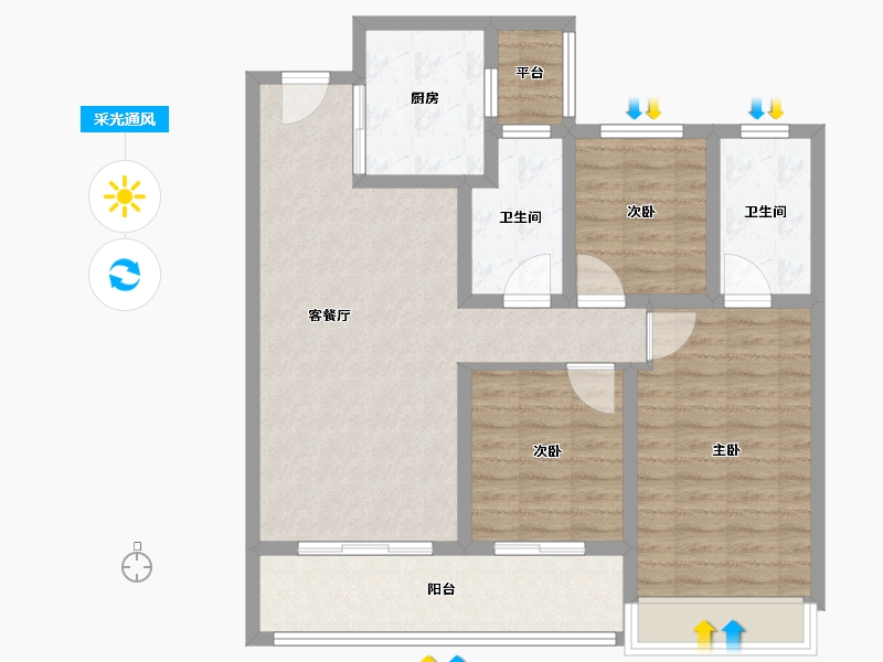 浙江省-温州市-温州万科古翠隐秀-94.41-户型库-采光通风