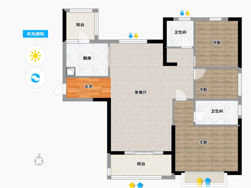 安徽省-蚌埠市-恒大悦澜湾-108.00-户型库-采光通风