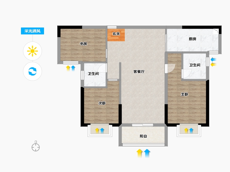 湖南省-长沙市-龙湖・春江悦茗|江寓-84.80-户型库-采光通风