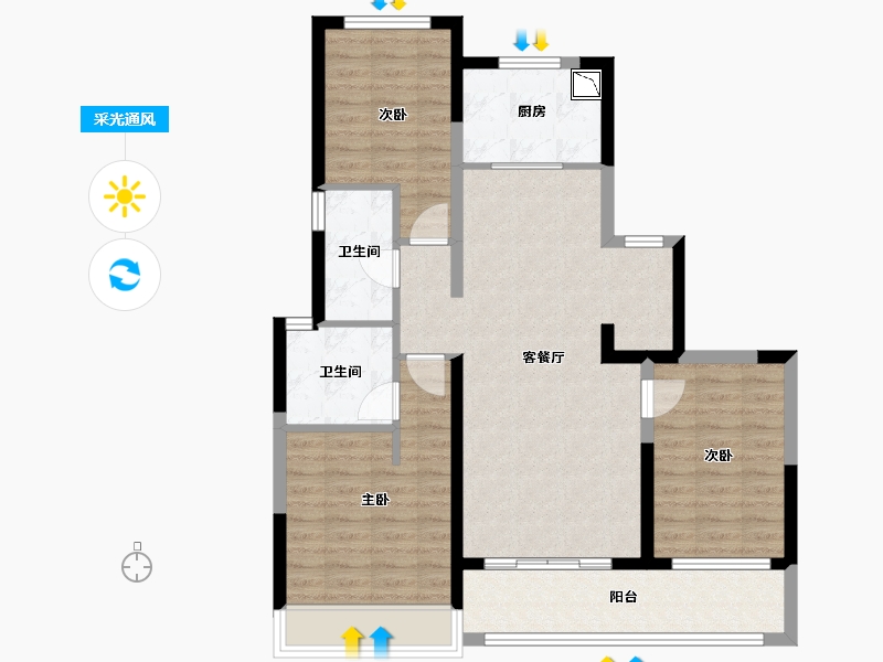 浙江省-温州市-富力中央公园二期-90.32-户型库-采光通风