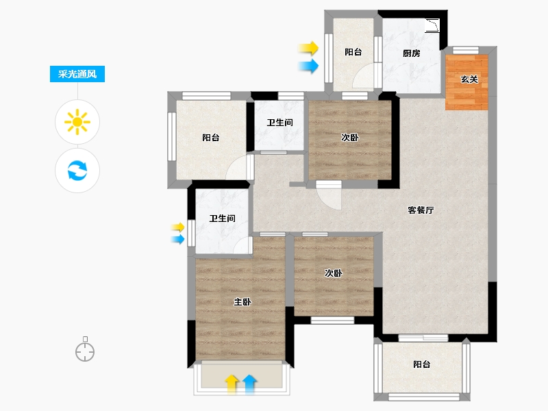 广西壮族自治区-南宁市-盛邦珑悦-75.35-户型库-采光通风