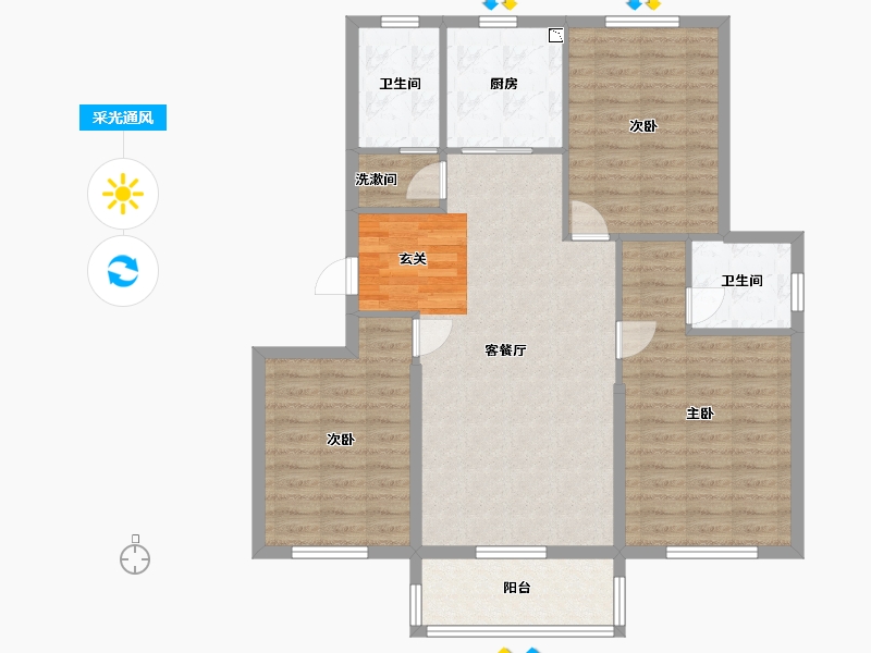 山东省-烟台市-花半里-102.30-户型库-采光通风