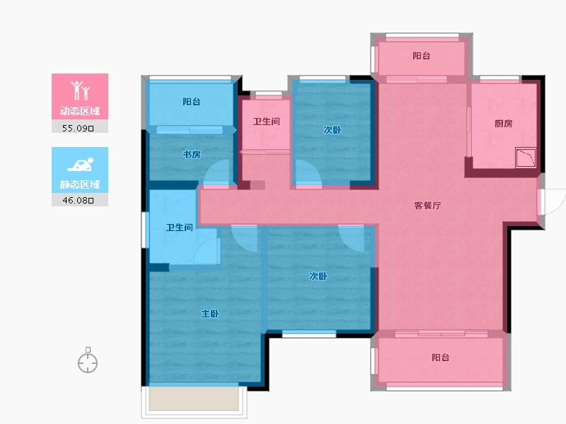 湖南省-长沙市-长房云公馆-89.28-户型库-动静分区