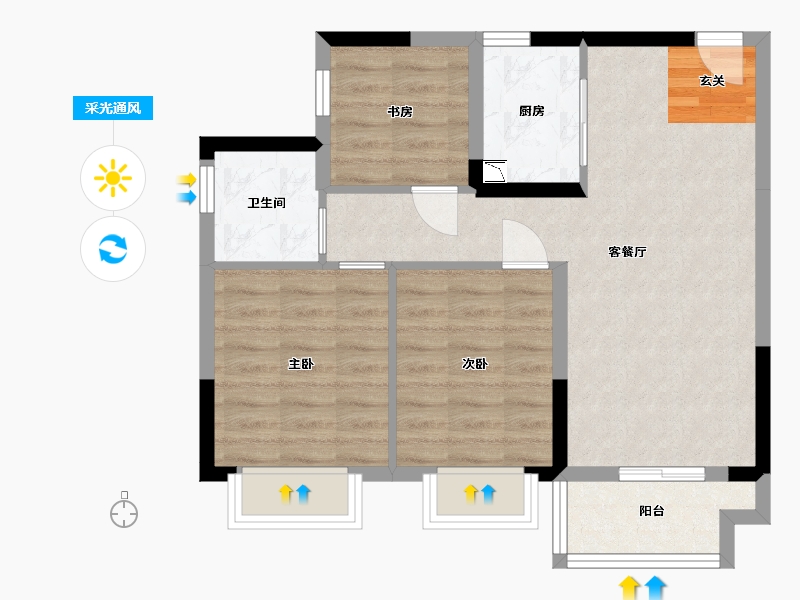 广西壮族自治区-南宁市-中梁国宾熙岸-65.05-户型库-采光通风