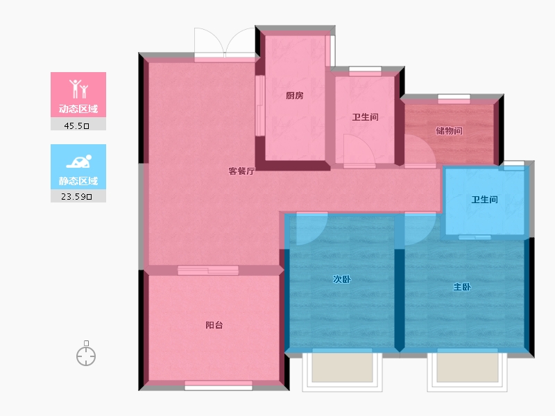 浙江省-温州市-华鸿中央原墅-60.63-户型库-动静分区