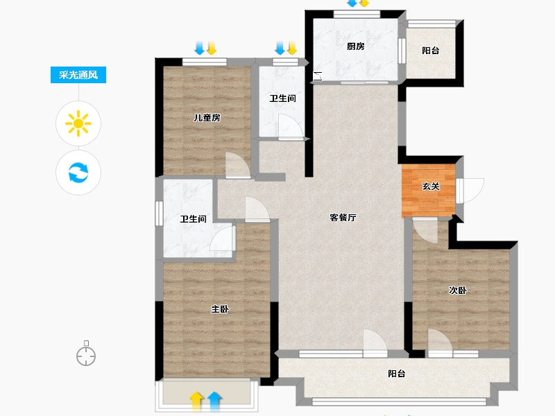 山东省-青岛市-世茂香奈公馆-94.61-户型库-采光通风