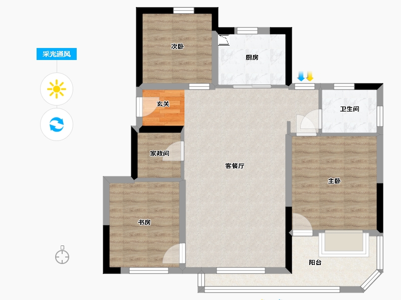 辽宁省-大连市-保利金地湖光山语-83.95-户型库-采光通风