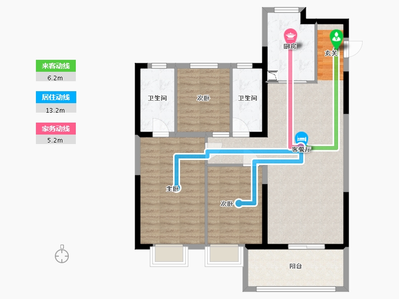 江苏省-南通市-海门沁园-96.00-户型库-动静线